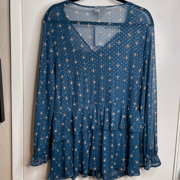 Style & Co Plus Size Ruffle-Front Mesh Top Green - Picture 5 of 6